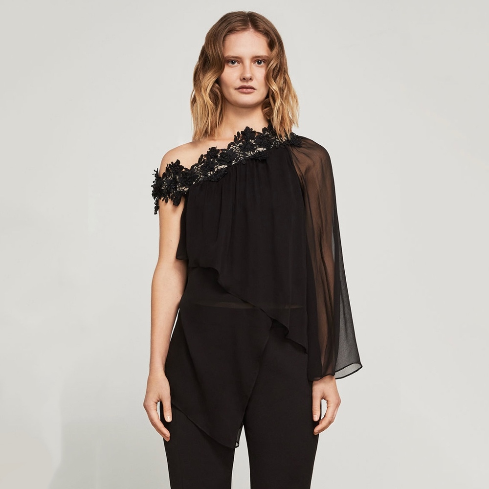 BCBGMaxazria Silk Asymmetrical One-Shoulder Top